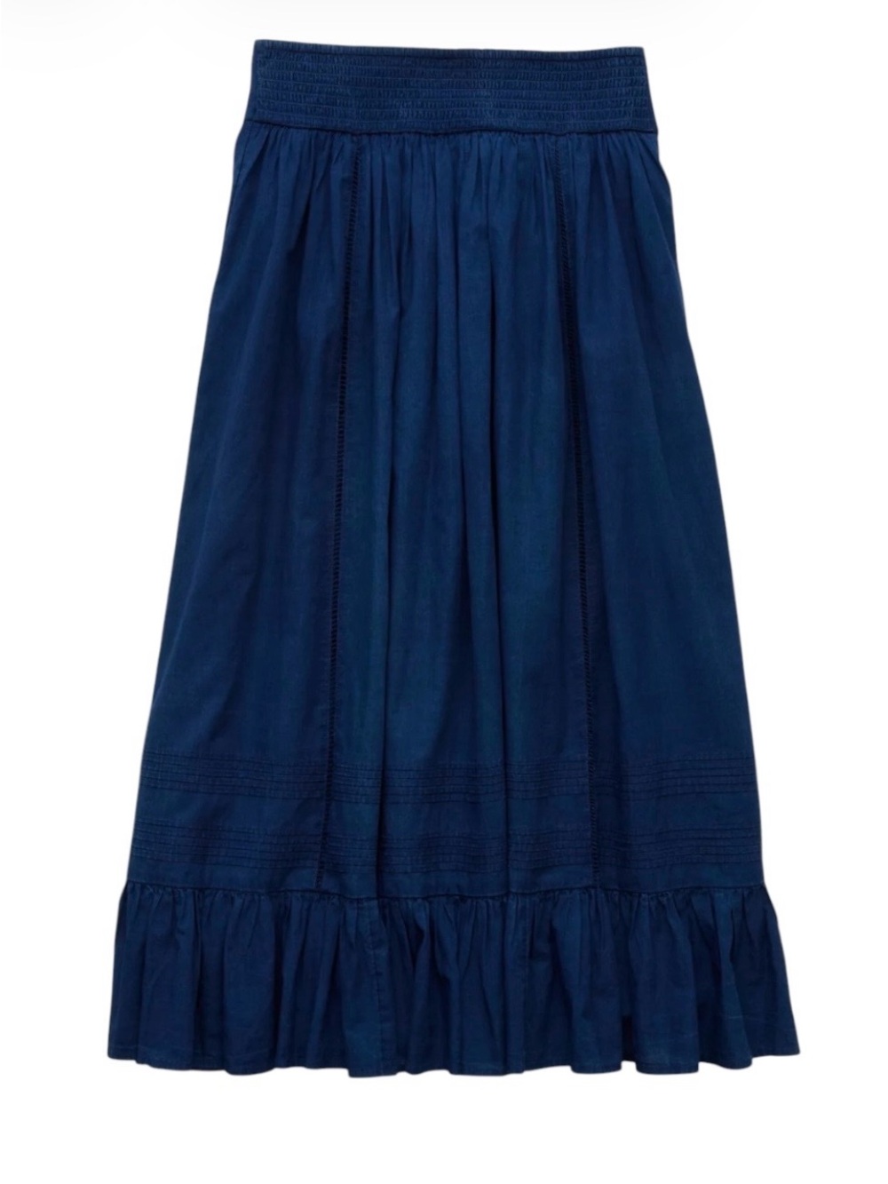 American Eagle NWT High-Waisted Ruffle Maxi Skirt M Blue Lace Boho Fall Denim - Picture 5 of 16